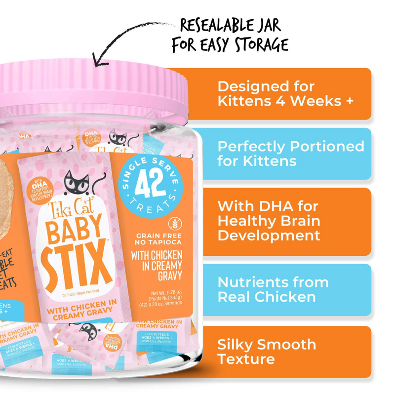 Lickable Cat Treat - BABY STIX - Chicken in Creamy Gravy - Kitten