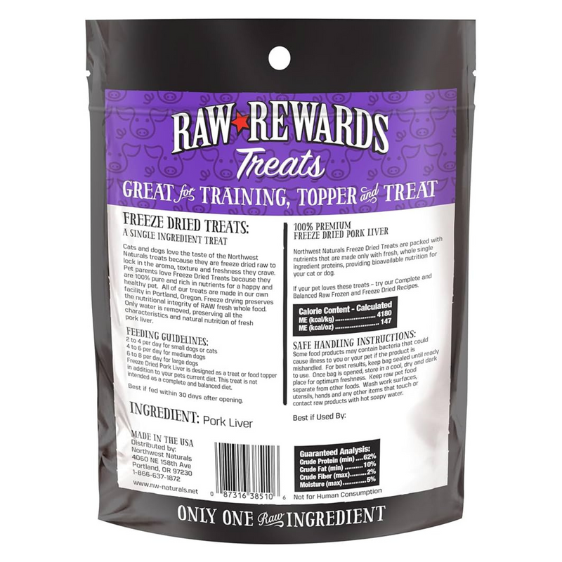 Freeze Dried Treat for Dogs & Cats - RAW REWARDS - Pork Liver