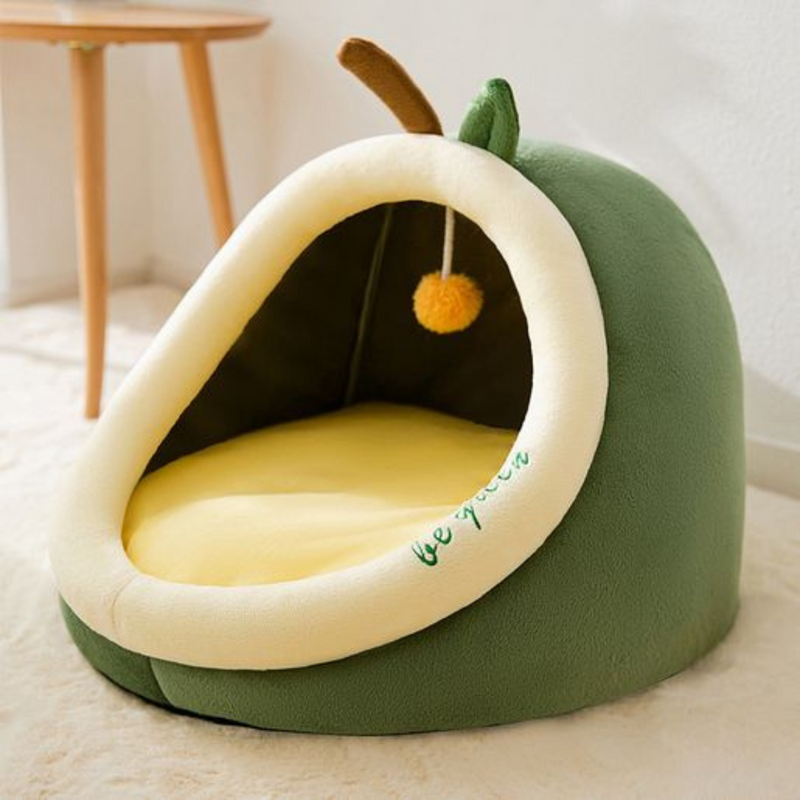 Semi-Closed Avocado Cat Bed with Cushion, Large