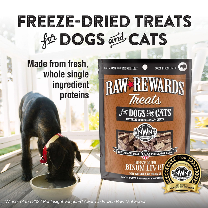 Freeze Dried Treat for Dogs & Cats - RAW REWARDS - Bison Liver - 3 oz