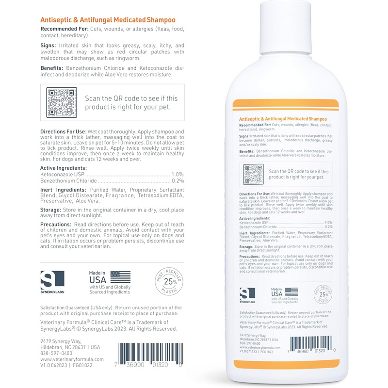 Antiseptic & Antifungal Medicated Shampoo For Dogs & Cats - 16 fl oz