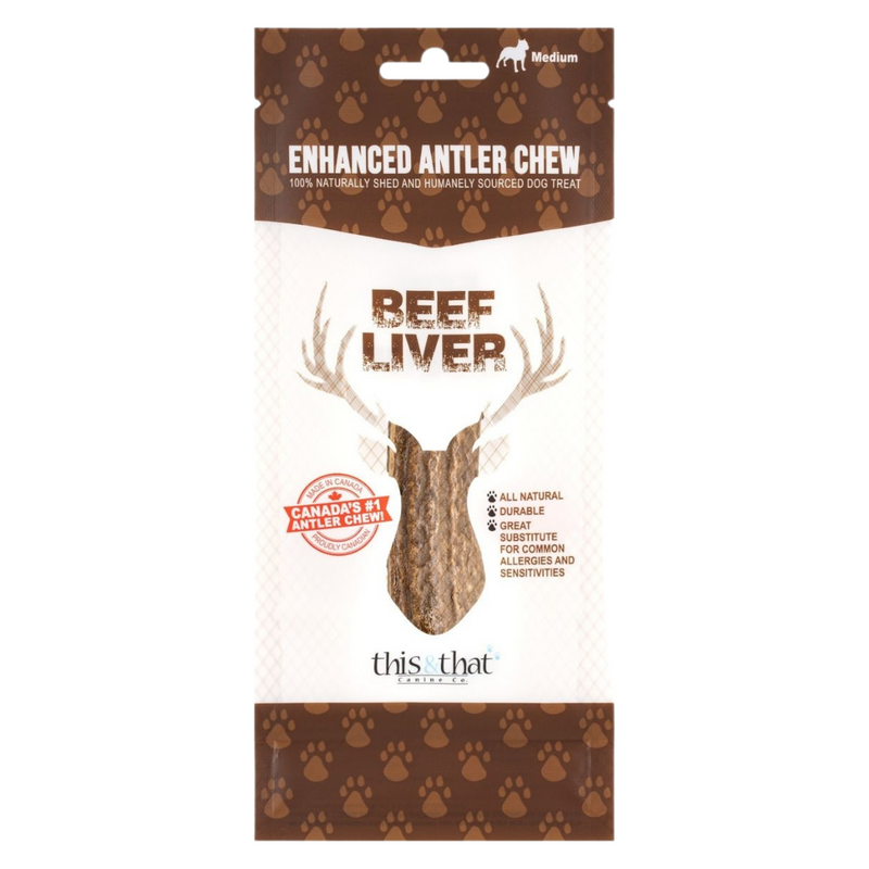 Natural Dog Chews - Enhanced Antler Chew - Beef Liver