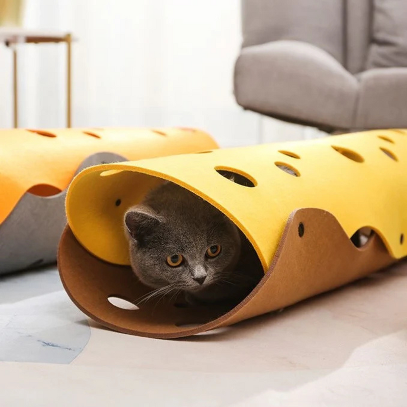 Cheese Cat Tunnel - Kittens Hideaway Platform with Holes