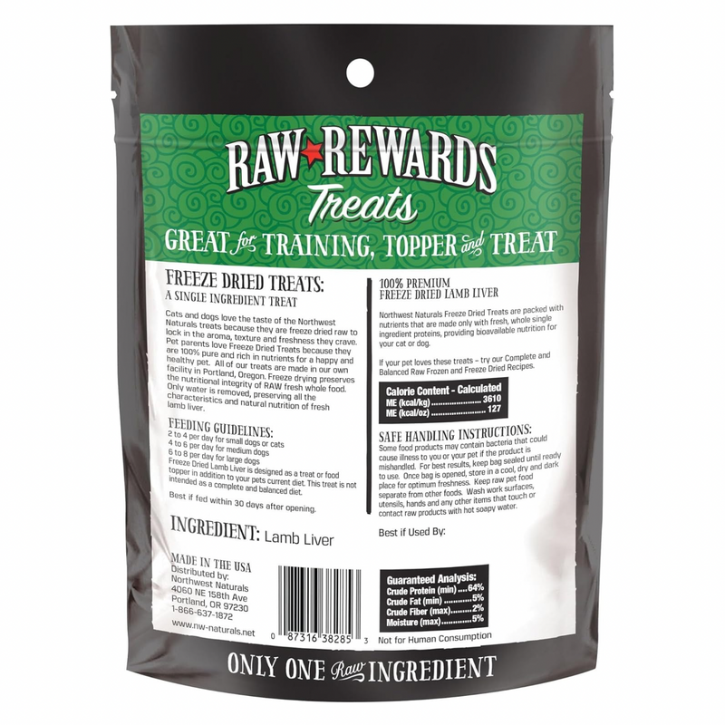 Freeze Dried Treat for Dogs & Cats - RAW REWARDS - Lamb Liver - 3 oz