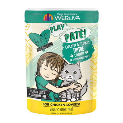 Wet Cat Food - BFF PLAY SNS Paté - Tiptoe - Chicken & Turkey Dinner in a Hydrating Purée - 3 oz pouch