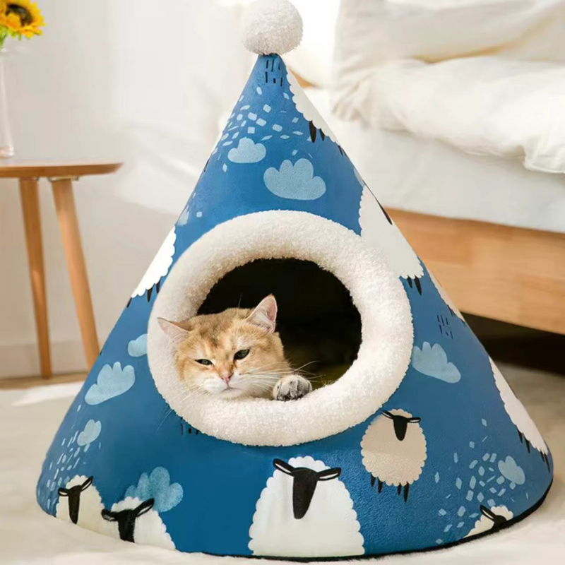 Cone Shape Pet Bed - Blue Sheep