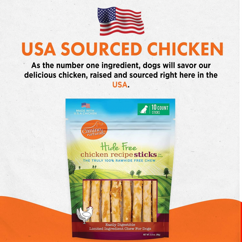 Natural Dog Chews - 5" Hide Free Chicken Recipe Sticks - For All Dogs