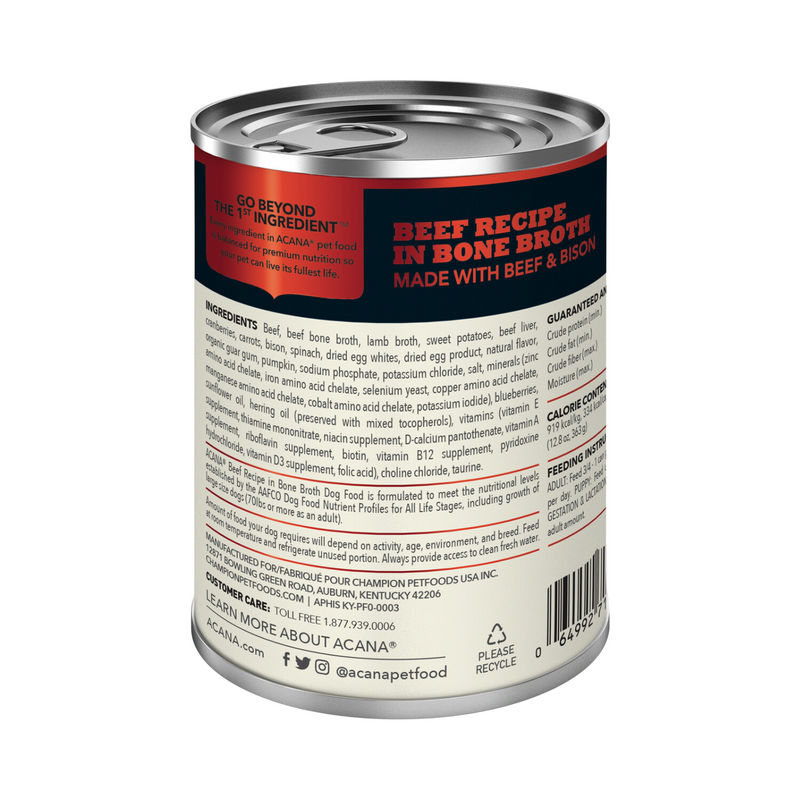 Canned Dog Food - Chunks - Beef Recipe in Bone Broth - 363 g