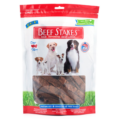 Natural Dog Chews - PCI BEEF STAKES - Raw Dehydrated Beef Lungs