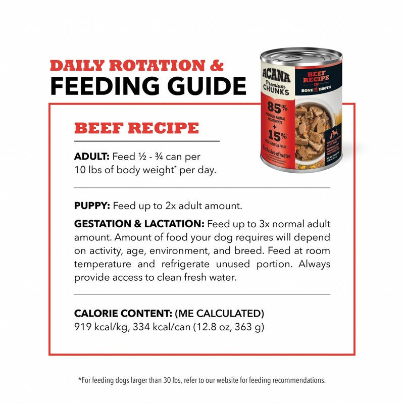 Canned Dog Food - Chunks - Beef Recipe in Bone Broth - 363 g