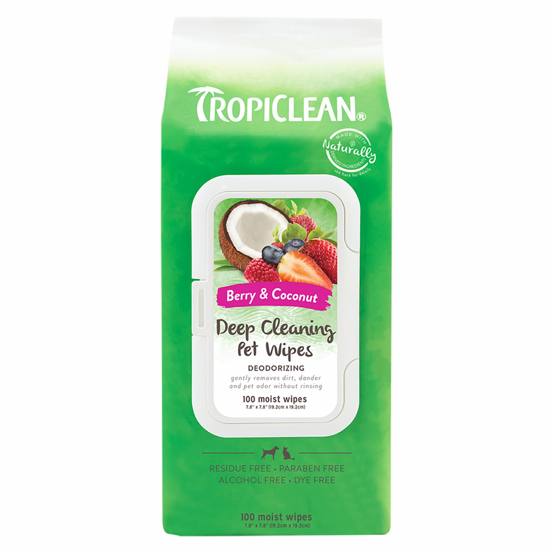 Dog & Cat Grooming Wipes - Berry & Coconut Deep Cleaning - 100 ct