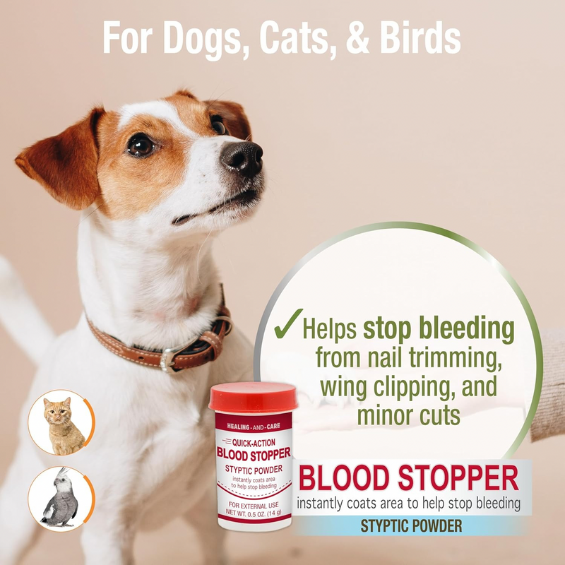 QUICK-ACTION Blood Stopper Styptic Powder for Dogs, Cats & Birds - 0.5 oz