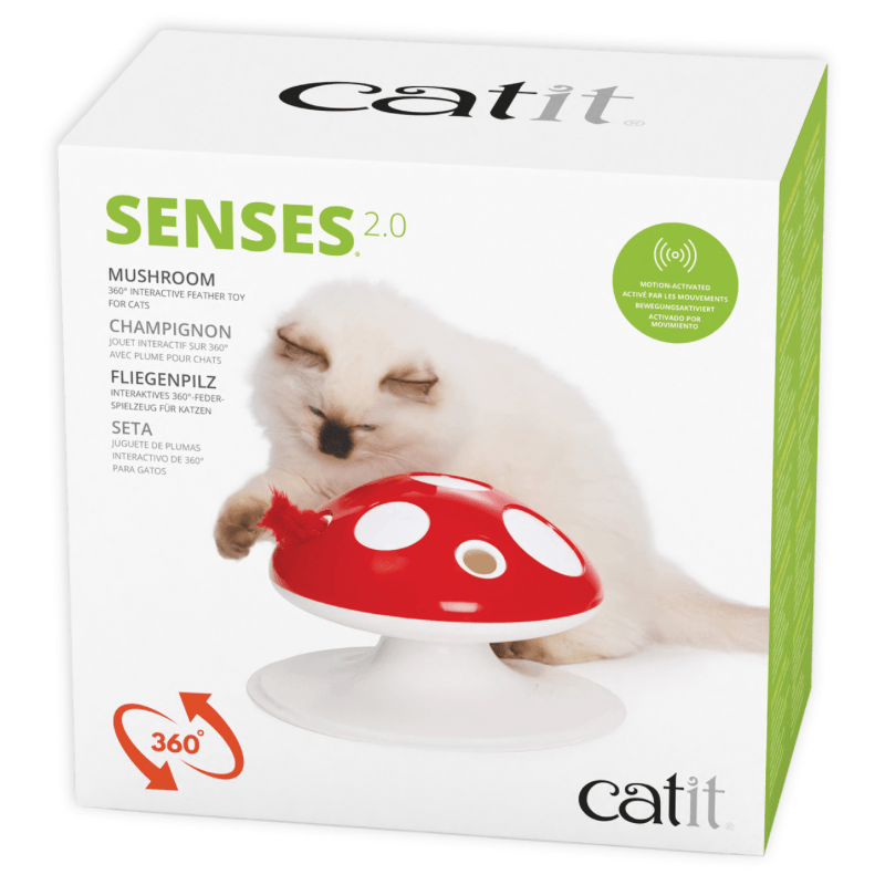 360° Interactive, Motion-activated Feather Cat Toy, Senses 2.0 Mushroom - J & J Pet Club - Catit
