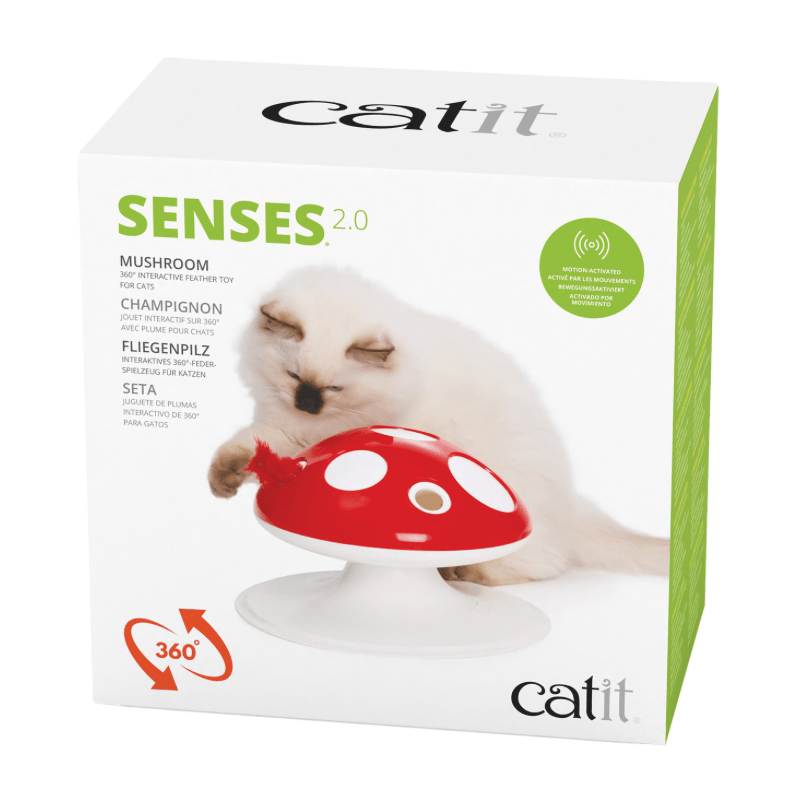 360° Interactive, Motion-activated Feather Cat Toy, Senses 2.0 Playground - Mushroom - J & J Pet Club - Catit