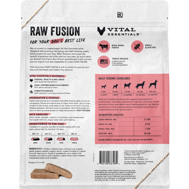 Dog Frozen Raw - RAW FUSION - Chicken Patties - 6 lb