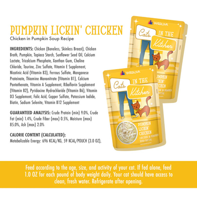 Wet Cat Food - Cats in the Kitchen - Pumpkin Lickin' Chicken - Chicken in Pumpkin Soup - 3 oz pouch