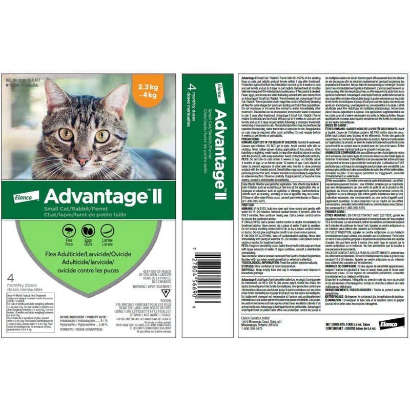 猫用Advantage II 跳蚤驱虫药 - 2.3公斤至4公斤