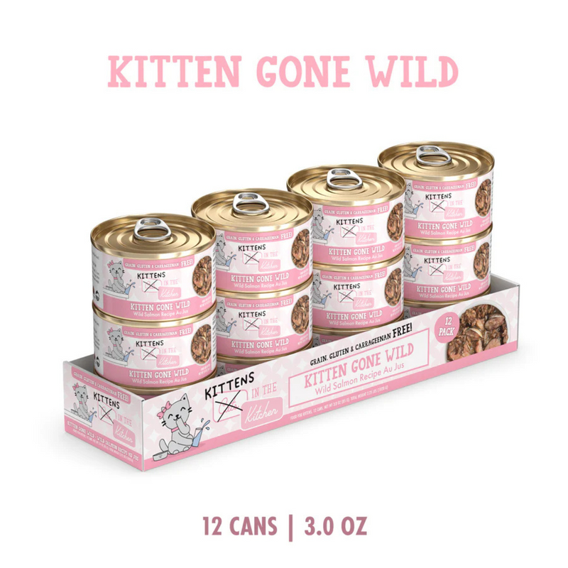 Canned Cat Food - KITTENS in the Kitchen - Kitten Gone Wild - Wild Salmon Recipe Au Jus