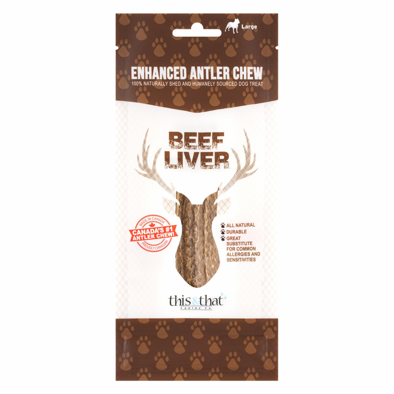 Natural Dog Chews - Enhanced Antler Chew - Beef Liver