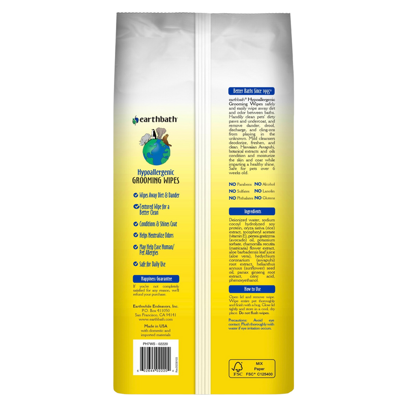 Dog & Cat Grooming Wipes - Hypoallergenic (Fragrance Free) - 100 ct