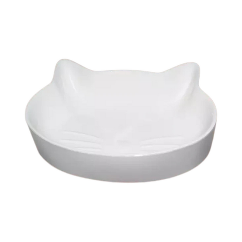 Ceramic Cat Bowl - Cat Face - White