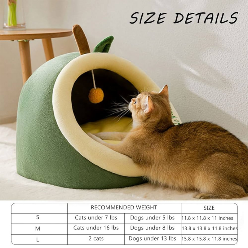 Semi-Closed Avocado Cat Bed with Cushion, Large