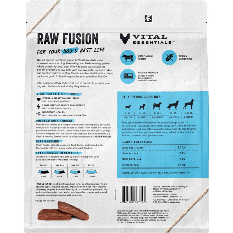 Dog Frozen Raw - RAW FUSION - Beef Patties - 6 lb