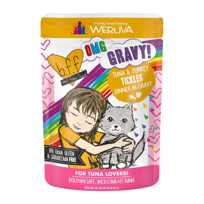 Wet Cat Food - BFF OMG - Tickles - Tuna & Turkey Dinner in Gravy - 3 oz pouch