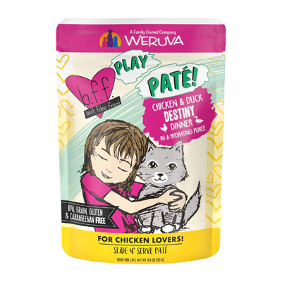 Wet Cat Food - BFF PLAY SNS Paté - Destiny - Chicken & Duck Dinner in a Hydrating Purée - 3 oz pouch