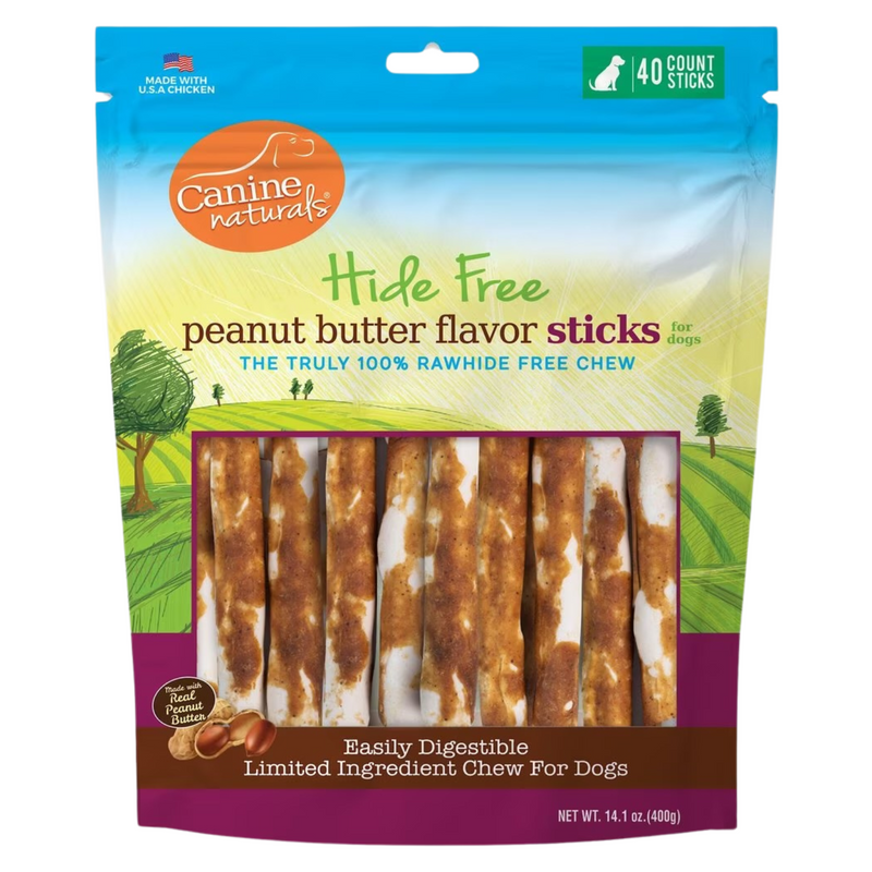 Natural Dog Chews - 5" Hide Free Peanut Butter Flavor Sticks - For All Dogs