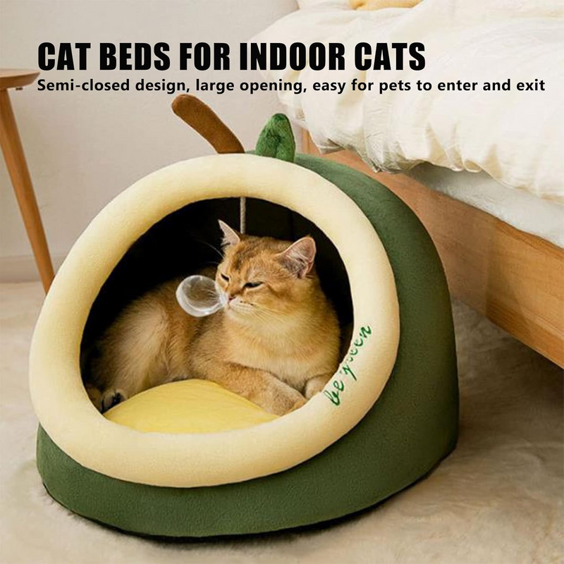 Semi-Closed Avocado Cat Bed with Cushion, Large