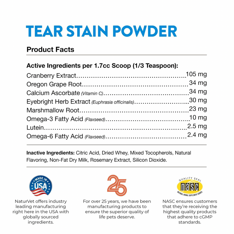 Dog & Cat Supplement - Tear Stain - Helps Eliminate Tear Stains + Lutein - 7 oz powder