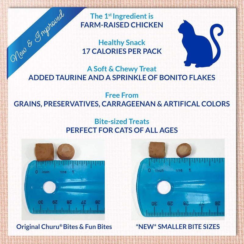 Soft & Moist Cat Treat - CHURU FUN BITES - Chicken Recipe wraps Tuna with Cheese Recipe - 0.42 oz sachet, 3 ct