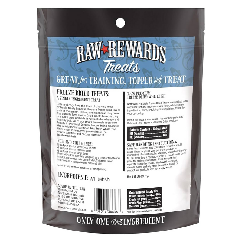 Freeze Dried Treat for Dogs & Cats - RAW REWARDS - Whitefish