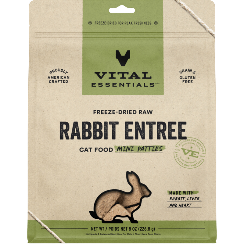 Nourriture pour chats lyophilisée - Rabbit Entree - Mini Patties - 8 oz