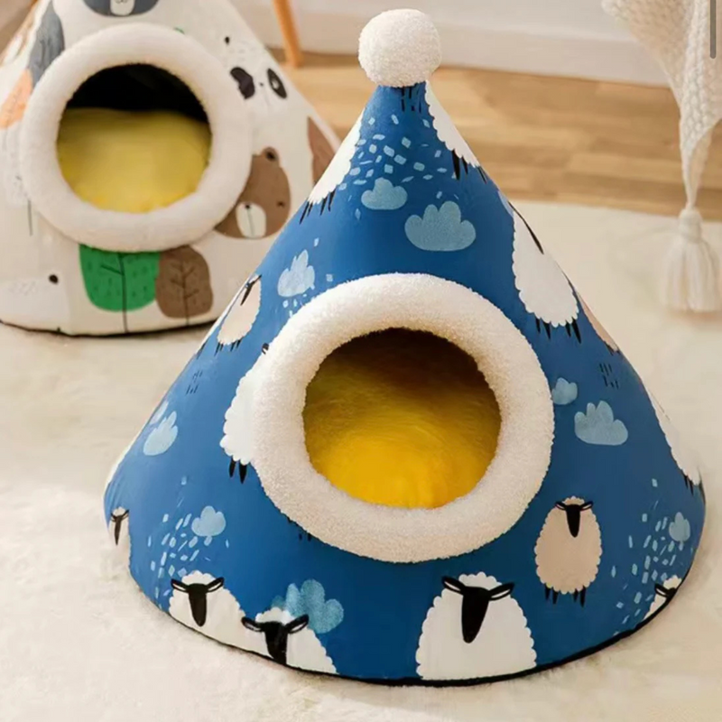 Cone Shape Pet Bed - Blue Sheep