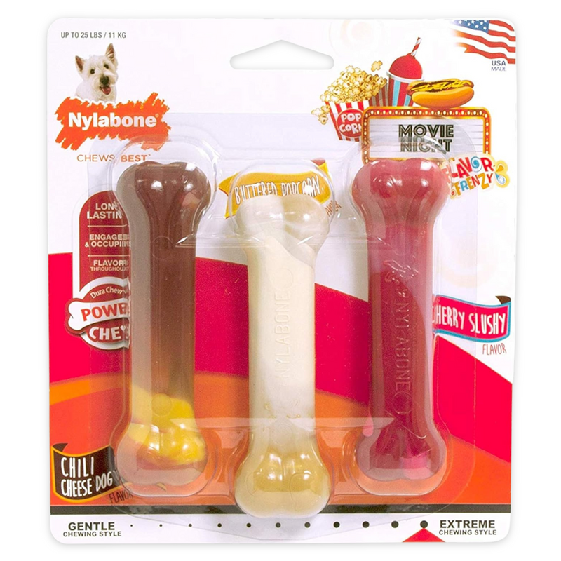 Dog Chewing Toy - POWER CHEW - Flavor Frenzy - Small, Triple Pack (Chili Cheese Dog & Popcorn & Cherry)