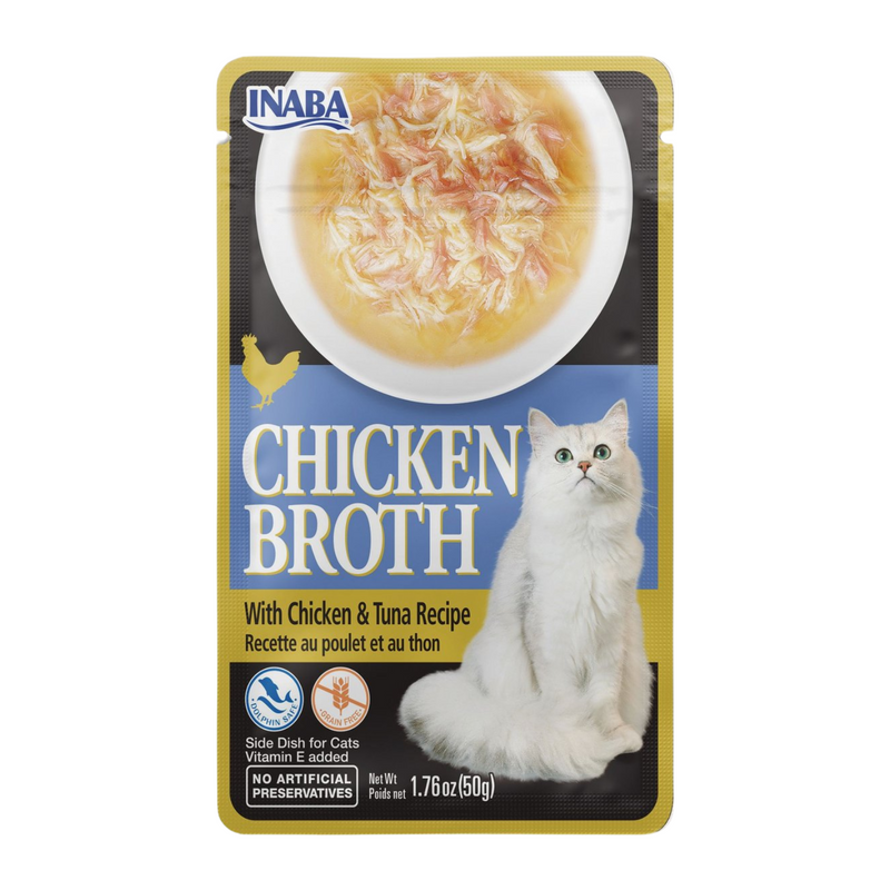 Courte de chat à plat latérale - bouillon de poulet - Recette de poulet et de thon - 1,76 oz pochette