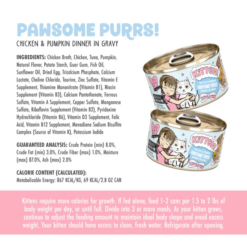 Canned Cat Food - BFF KITTEN - Pawsome Purrs! - Chicken & Pumpkin in Gravy