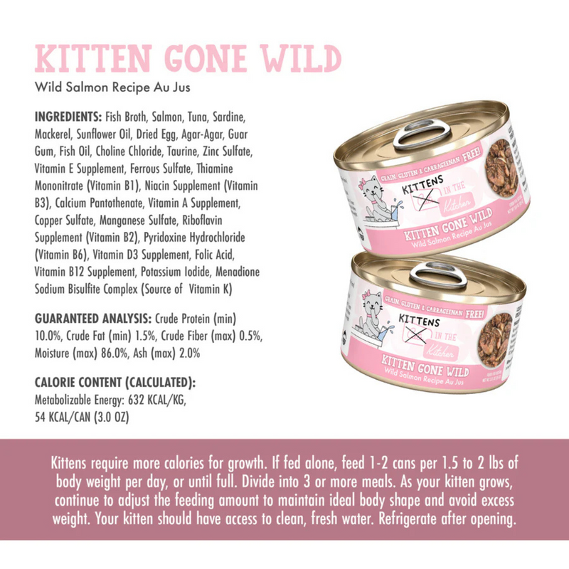 Canned Cat Food - KITTENS in the Kitchen - Kitten Gone Wild - Wild Salmon Recipe Au Jus