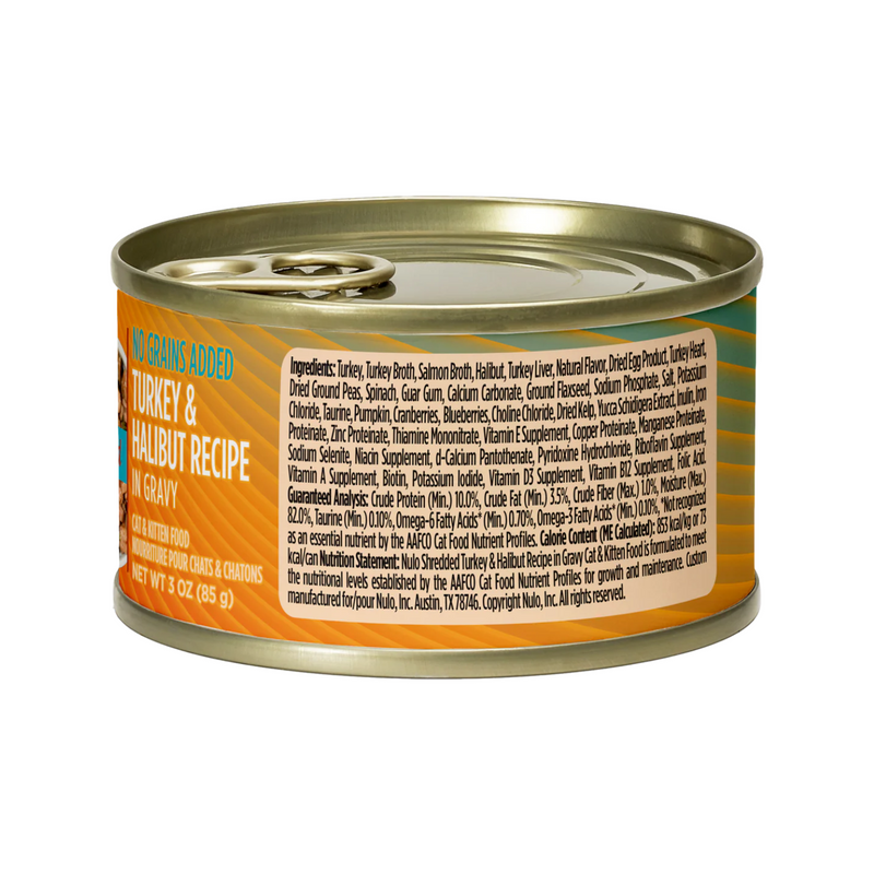 Canned Cat Food - Shredded Turkey & Halibut Recipe in Gravy - 3 oz