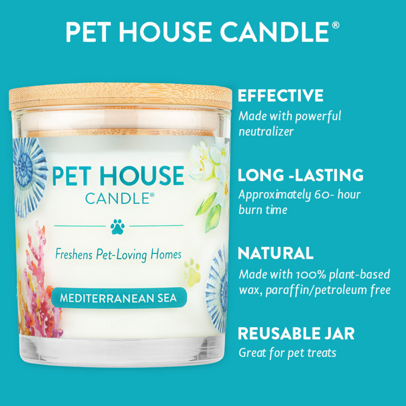 Pet House - Bougie de cire de soja 100% naturelle - Mer Méditerranée - Grand 8,5 oz