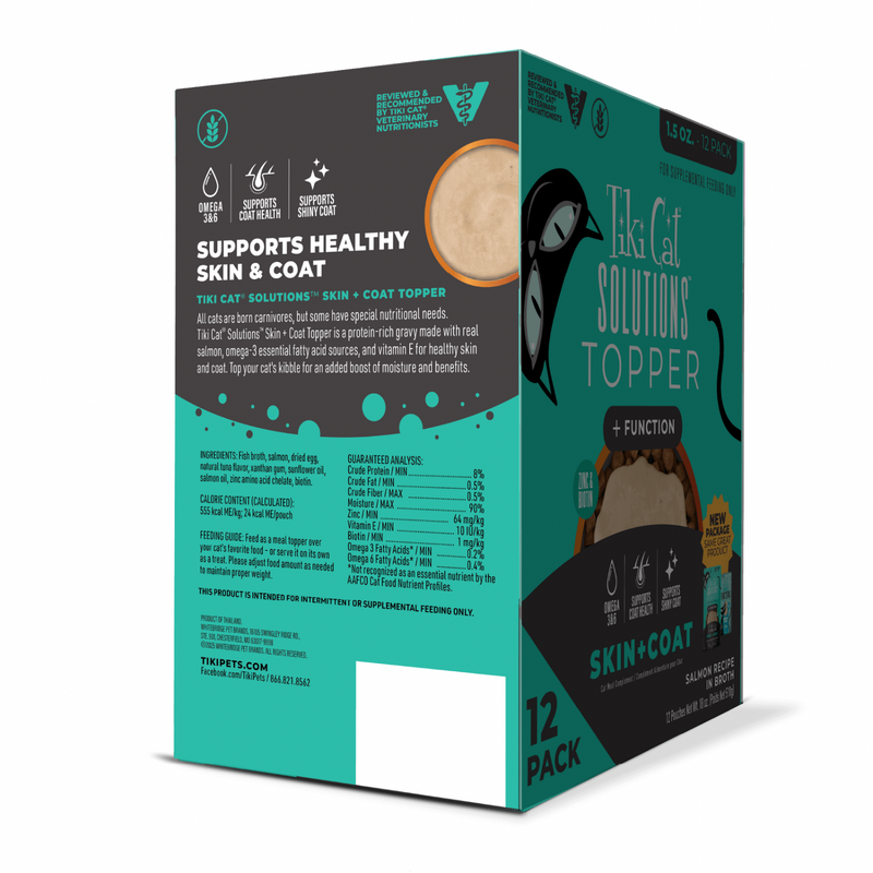 Wet Cat Food Topper - SOLUTIONS - Skin + Coat - Salmon Recipe in Broth