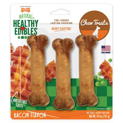 Dog Chewing Treat - HEALTHY EDIBLES (Bacon Flavor) - Regular, Triple Pack