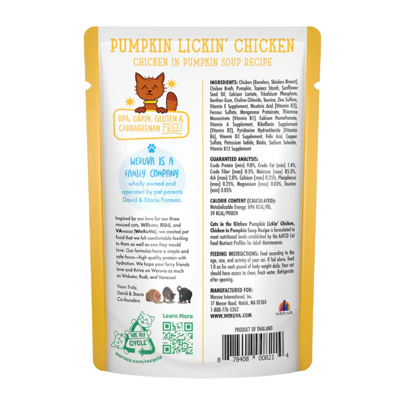 Wet Cat Food - Cats in the Kitchen - Pumpkin Lickin' Chicken - Chicken in Pumpkin Soup - 3 oz pouch