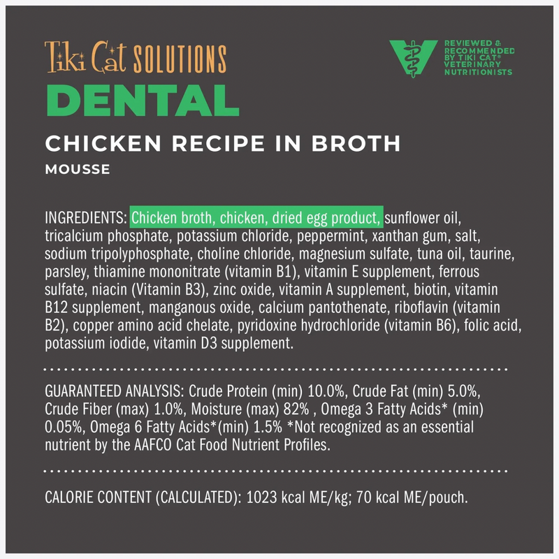 Wet Cat Food - SOLUTIONS MOUSSE - Dental - Chicken Recipe in Broth - Adult