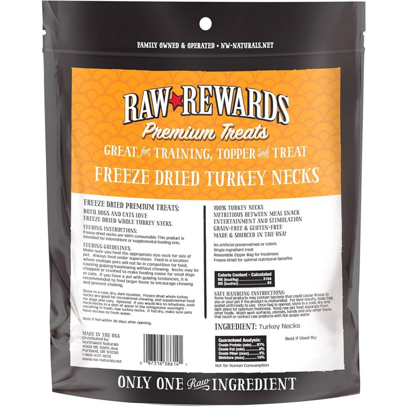 Freeze Dried Treat for Dogs & Cats - RAW REWARDS - Whole Turkey Necks - 8 oz