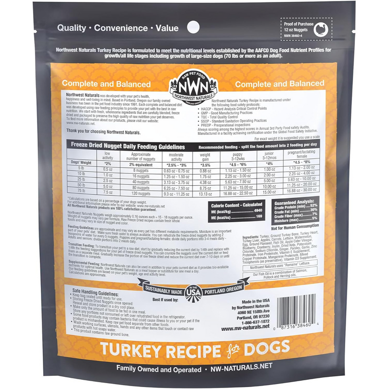 Freeze Dried Dog Food - Nuggets - Turkey Recipe