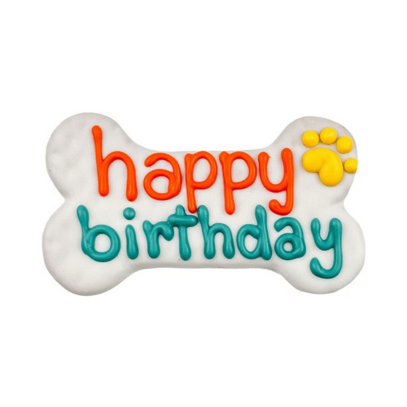 Decorated Dog Cookie - Large Happy Birthday Bone - 1 pc