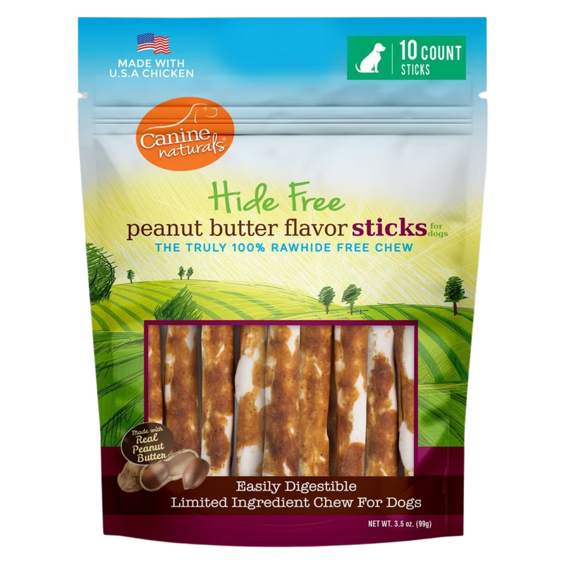 Natural Dog Chews - 5" Hide Free Peanut Butter Flavor Sticks - For All Dogs